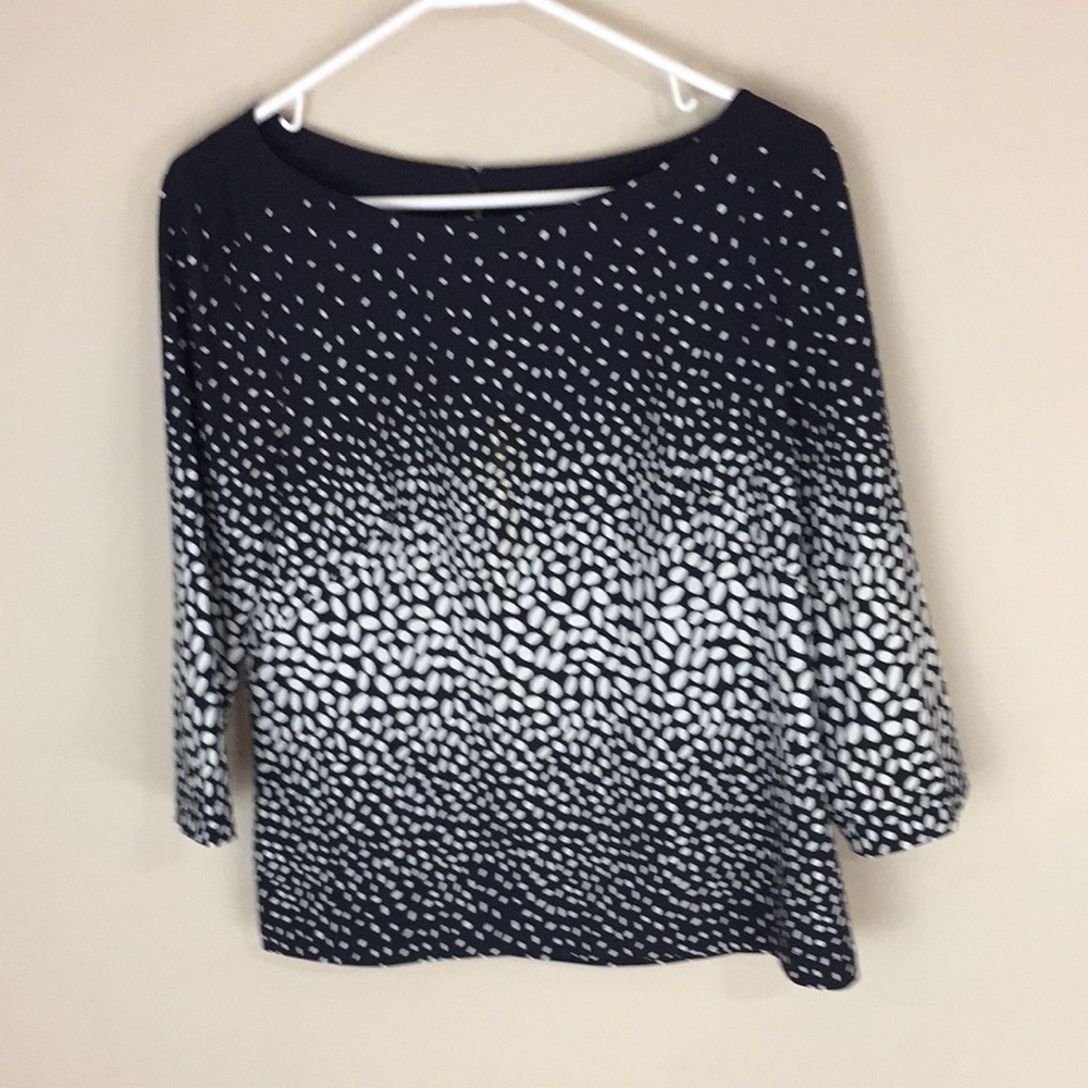 Ann Taylor Navy and White Ombre’ Polkadot Top Size 6